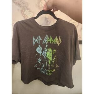 Def Leppard Shirt Kid Size XL Acid Wash Black Rock Band Music Tour 1987 Junk Foo